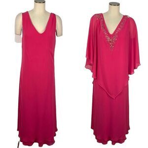 Capri by Mon Cheri Pink Long Maxi Dress w/ Cape Layered Size 20 Formal Gown